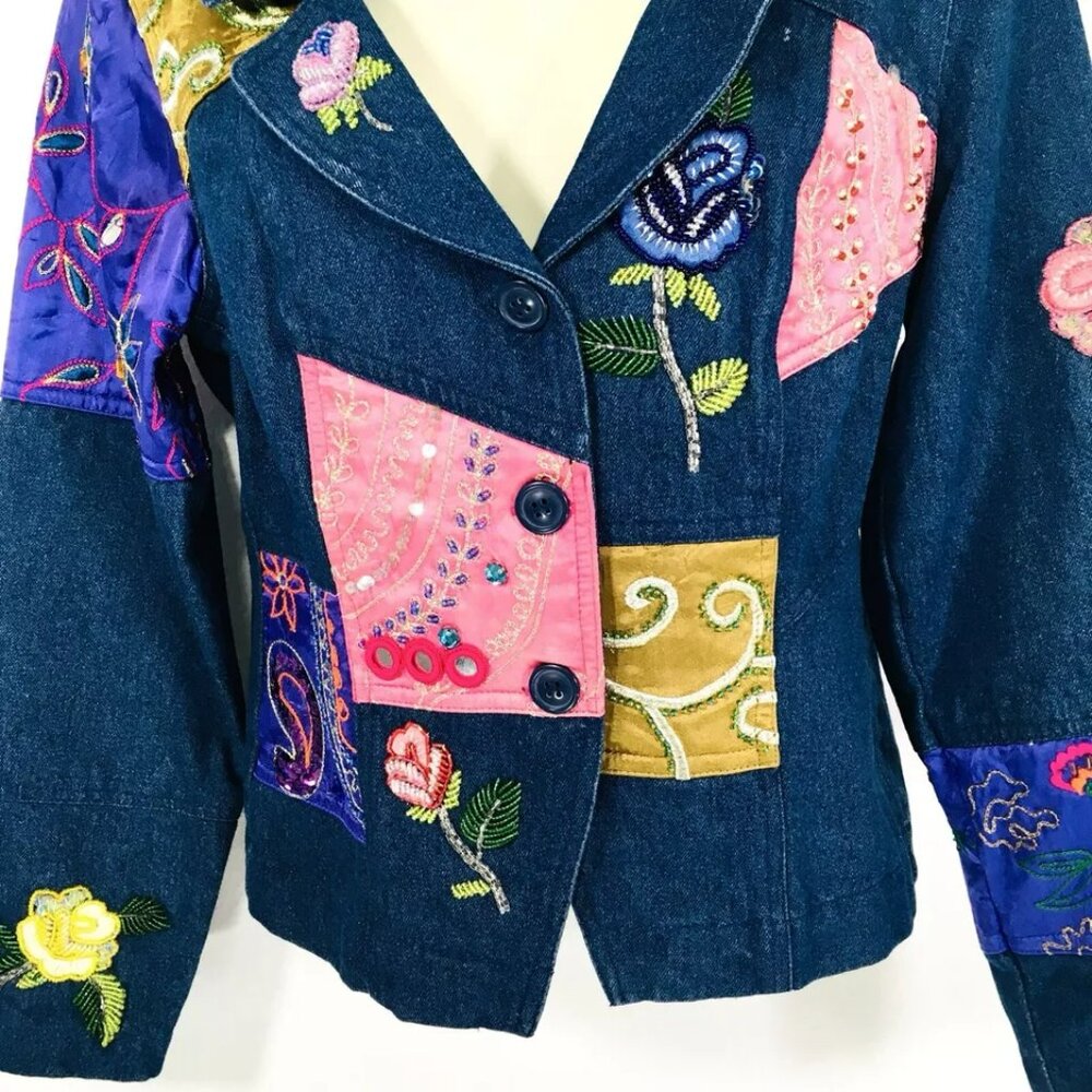 Together Vintage Patchwork Beaded Embroidered Den… - image 7